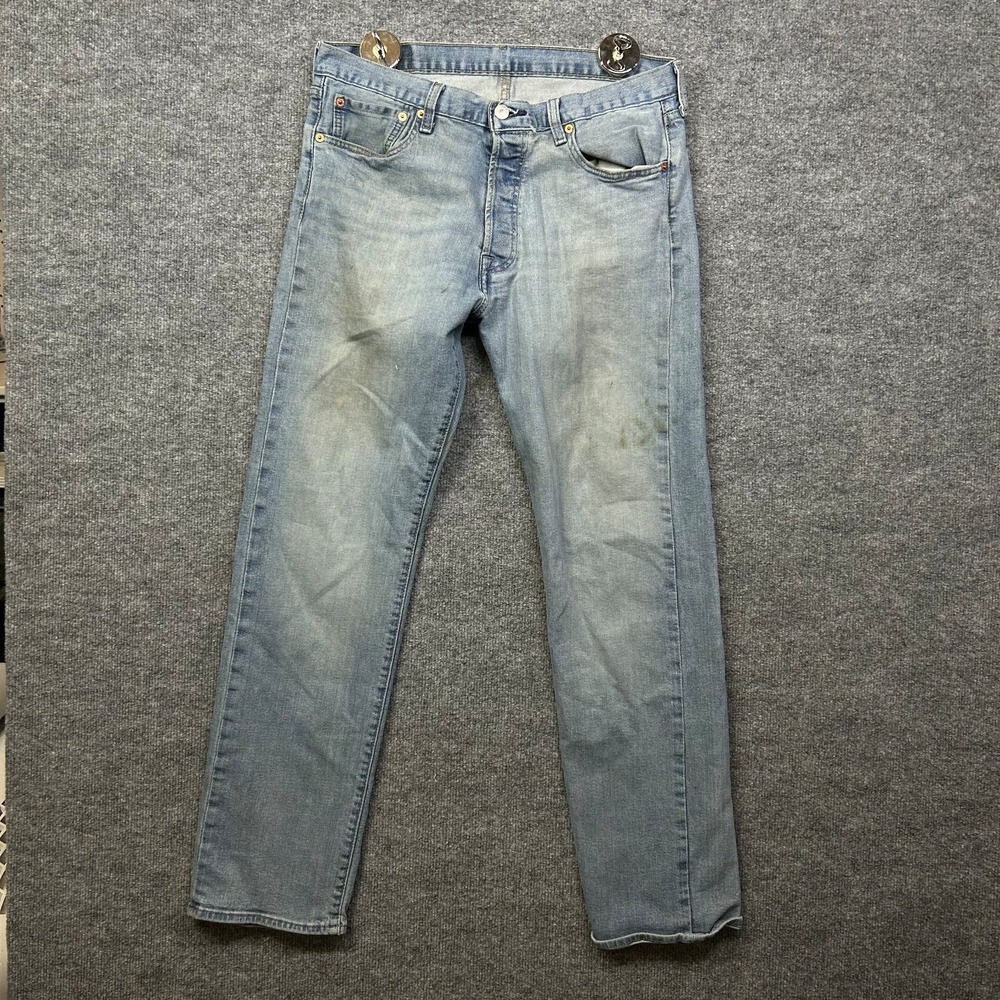 Levi's 501 Jeans Men 33X32 Blue Good Stretch Straight Button Fly Stained